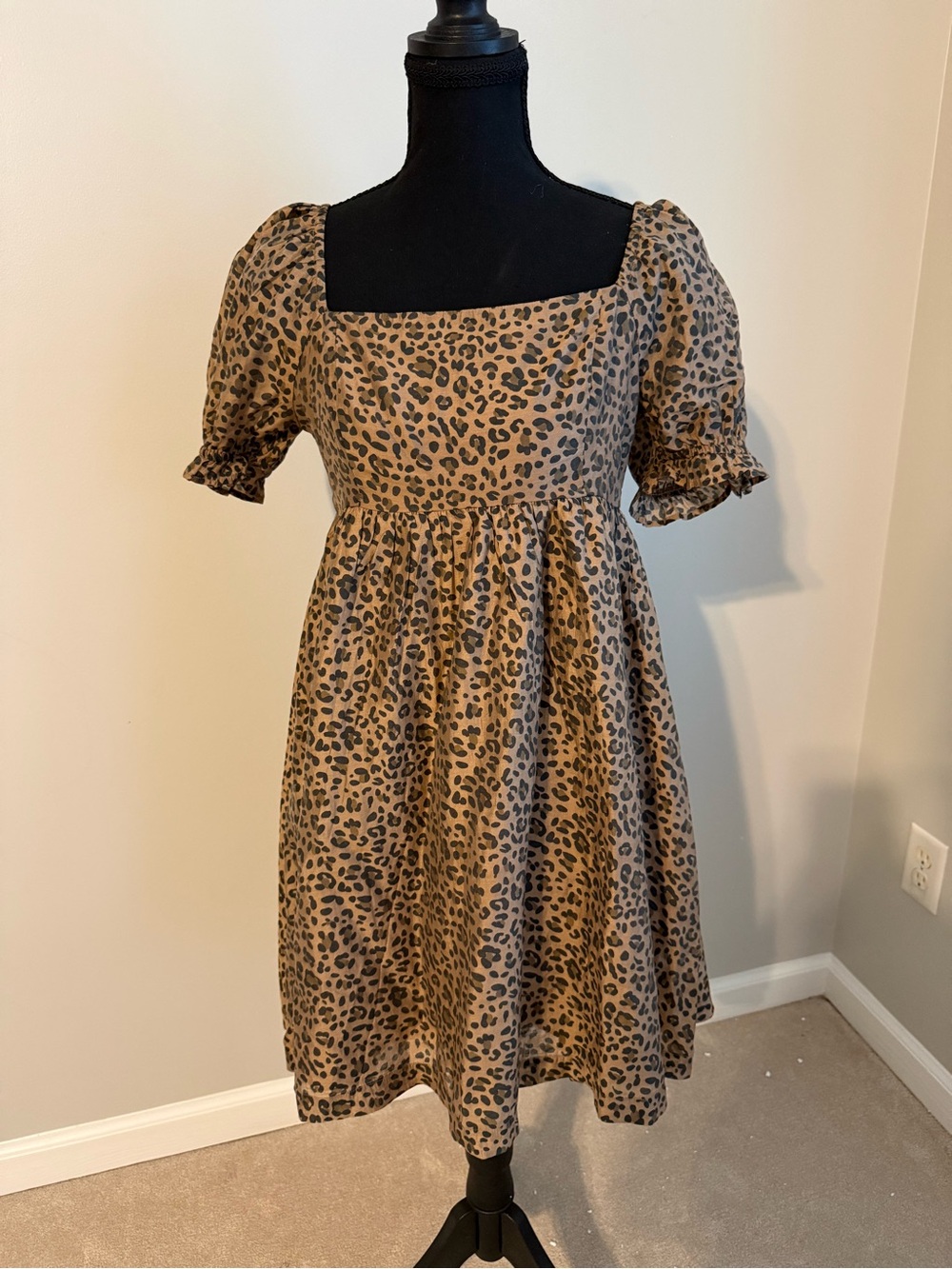 American Eagle Outfitters Tan and Black Leopard Print Square Neck Dress
